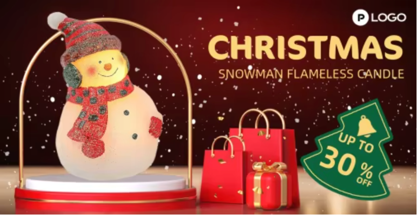 A snowman by candlelight, surrounded by a Christmas tree and gift boxes, bathed in warm glowing light A snowman by candlelight, surrounded by a Christmas tree and gift boxes, bathed in warm glowing light