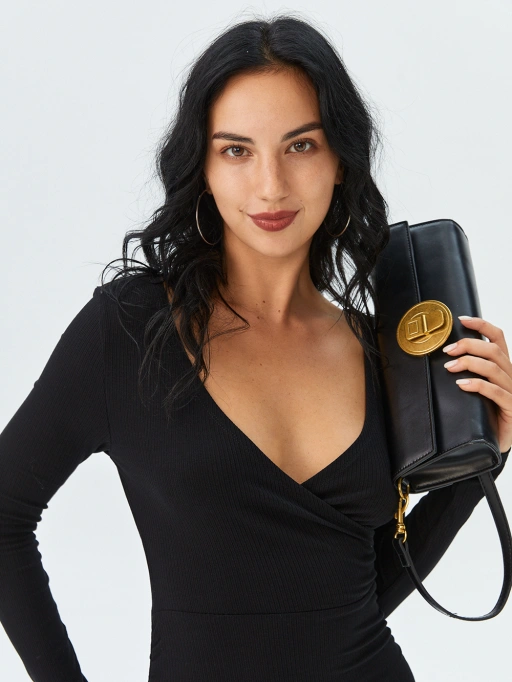 Professional Flat Lay to Model AI for Dress with Standard Model featuring Studio Model wearing Dress in Minimalist White Studio, Luxurious and Professional style.