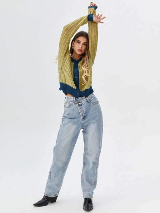 Professional Ghost Mannequin to Model for Women's Cardigans with Studio Model featuring Studio Model wearing Women's Cardigans in Minimalist White Studio, Professional style.