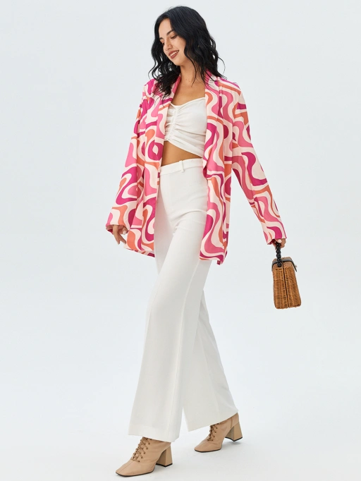 Professional AI Fashion Photography for Women's Blazer with Studio Model featuring Studio Model wearing Women's Blazer in Minimalist White Studio, Professional style.