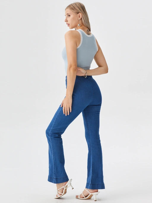 Professional AI Product Photography for Jeans with Studio Model featuring Studio Model wearing Jeans in Minimalist White Studio, Professional style.
