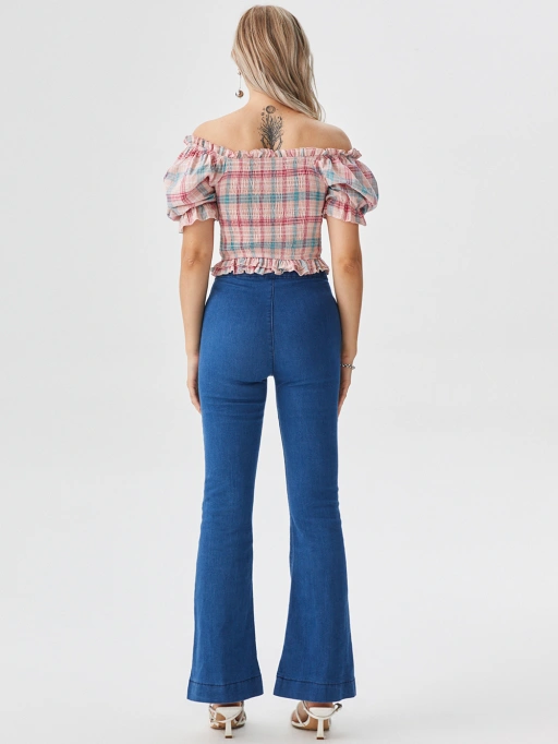 Professional Put Clothes on Model AI for Women's Clothing with Studio Model featuring Studio Model wearing Blouses & Shirts in Minimalist White Studio, Professional style.