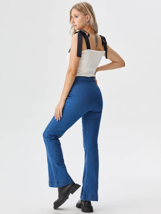 Professional Put Clothes on Model AI for Jeans with Studio Model featuring Studio Model wearing Jeans in Minimalist White Studio, Edgy style.