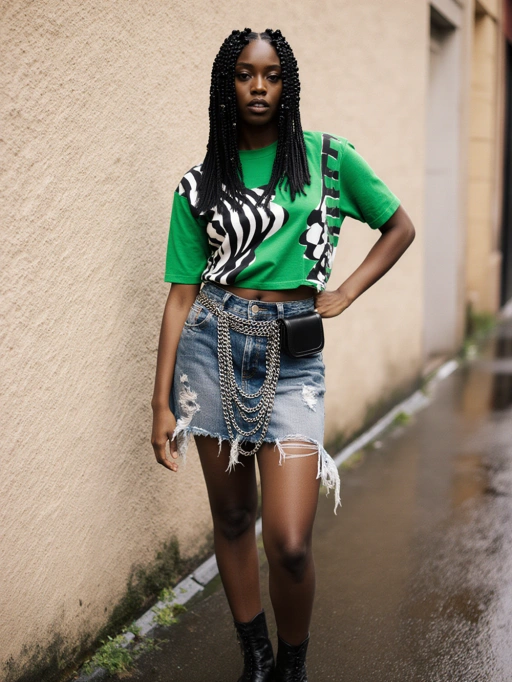 Female, Young Adult, Black, Slim, Confident-Edgy, Black box braids, Africa-Nigerian