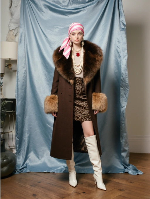 Feminino, Jovem Adulto, Branco, Slim, Elegante-Retro-Sofisticado, Coberto com um lenço de cabeça listrado em rosa e branco, Europa-Francês