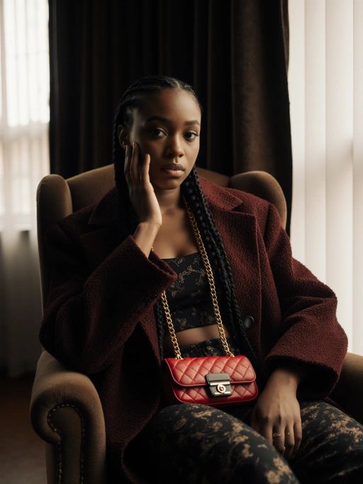 Female, Young Adult, Black, Slim, Confident-Stylish, Long black braided hair, Africa-Nigerian